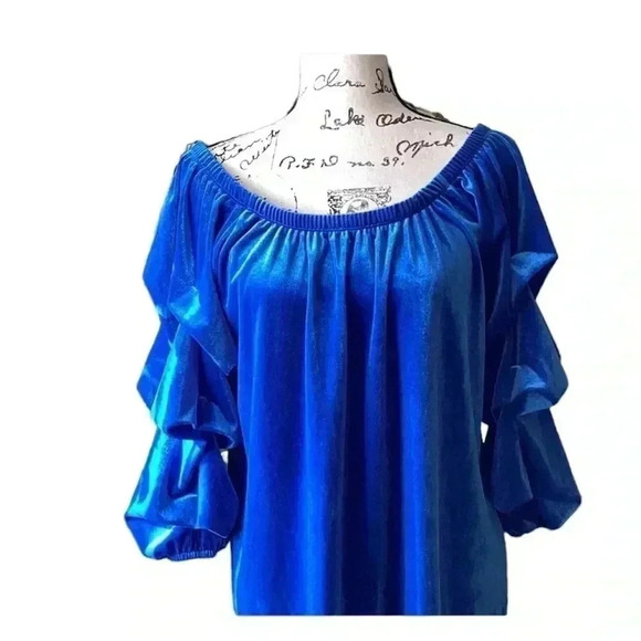 Antthony Stretch Velvet Top with Puff Sleeve Elastic On and Off Shoulder Large - Picture 1 of 5